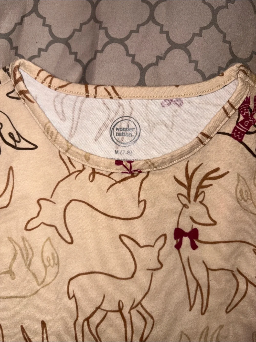 wonder nation Cream Long-Sleeve Reindeer Print Dress with Burgundy Accents